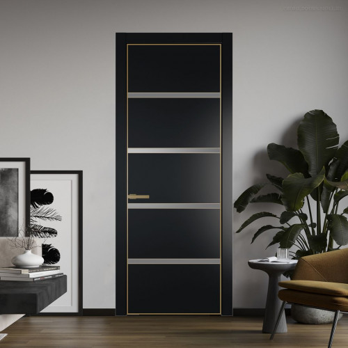 Межкомнатная дверь ProfilDoors 23 PE с вставкой из стекла серебро матлак Блэк с алюминиевой кромкой Золото