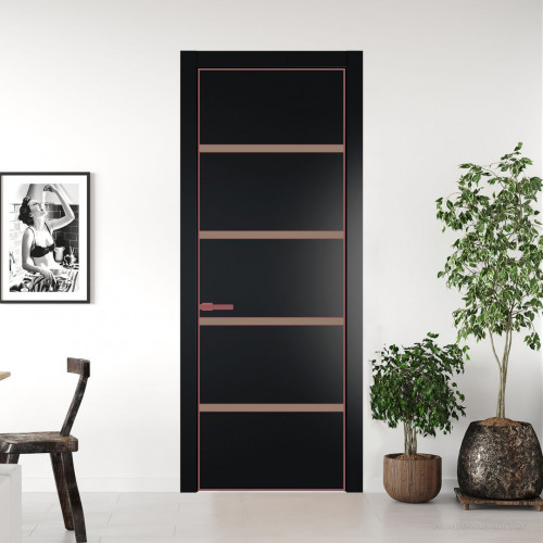 Межкомнатная дверь ProfilDoors 23 PE с вставкой из стекла монохром капучино Блэк с алюминиевой кромкой Красный антрацит