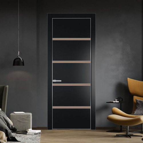 Межкомнатная дверь ProfilDoors 23 PE с вставкой из стекла монохром капучино Блэк с алюминиевой кромкой Серебро