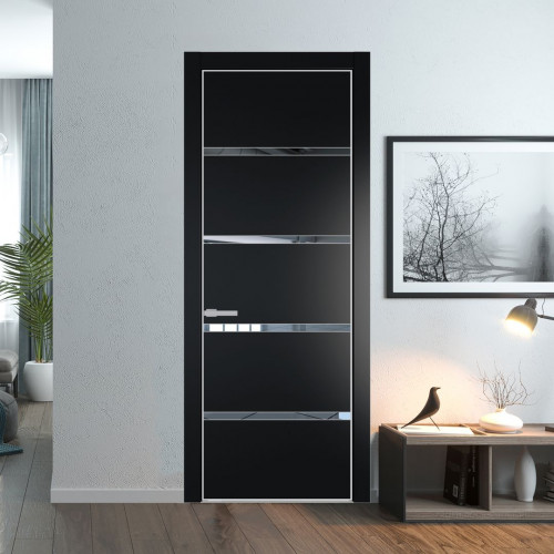 Межкомнатная дверь ProfilDoors 23 PE с вставкой из стекла зеркало Блэк с алюминиевой кромкой Матовая