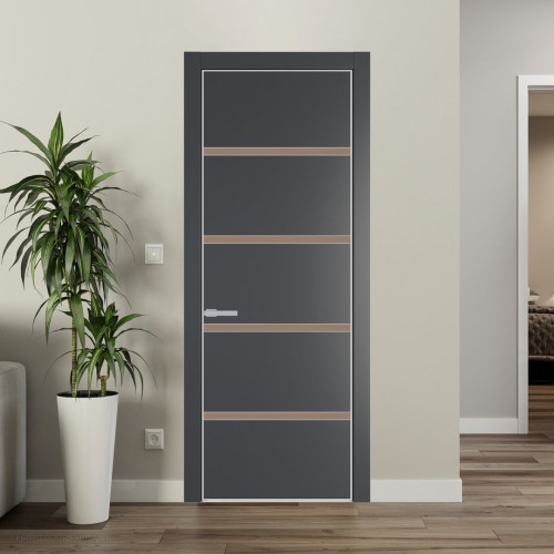 Межкомнатная дверь ProfilDoors 23 PE с вставкой из стекла монохром капучино Графит с алюминиевой кромкой Матовая