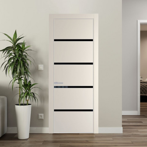 Межкомнатная дверь ProfilDoors 23 PE с вставкой из стекла черный лак Кремовая Магнолия с алюминиевой кромкой Матовая