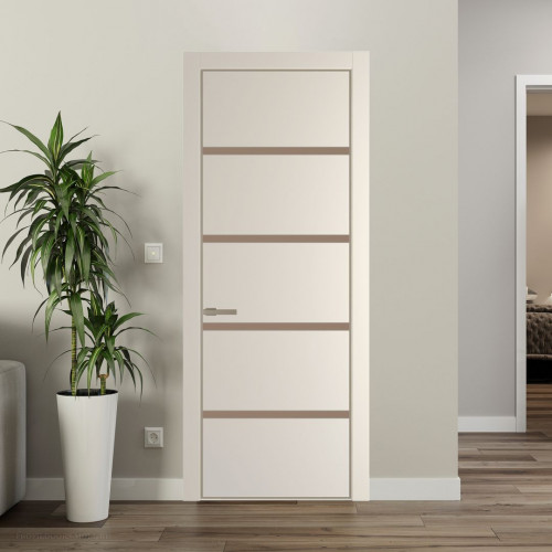 Межкомнатная дверь ProfilDoors 23 PE с вставкой из стекла монохром капучино Кремовая Магнолия с алюминиевой кромкой Никель