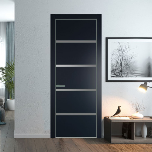Межкомнатная дверь ProfilDoors 23 PE с вставкой из стекла серебро матлак Нэви Блу с алюминиевой кромкой Зеленый воск