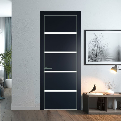 Межкомнатная дверь ProfilDoors 23 PE с вставкой из стекла монохром белый просветленный Нэви Блу с алюминиевой кромкой Зеленый воск