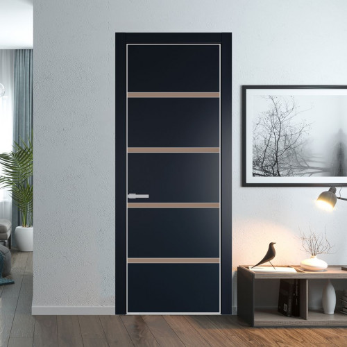 Межкомнатная дверь ProfilDoors 23 PE с вставкой из стекла монохром капучино Нэви Блу с алюминиевой кромкой Матовая
