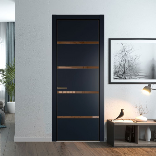 Межкомнатная дверь ProfilDoors 23 PE с вставкой из стекла зеркало bronze Нэви Блу с алюминиевой кромкой Деорэ
