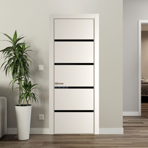 Межкомнатная дверь ProfilDoors 23 PE с вставкой из стекла черный лак Перламутр белый с алюминиевой кромкой Никель