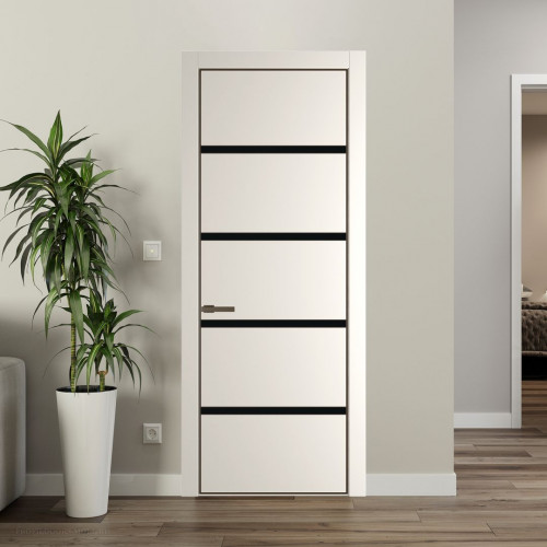 Межкомнатная дверь ProfilDoors 23 PE с вставкой из стекла монохром черный Перламутр белый с алюминиевой кромкой Деорэ
