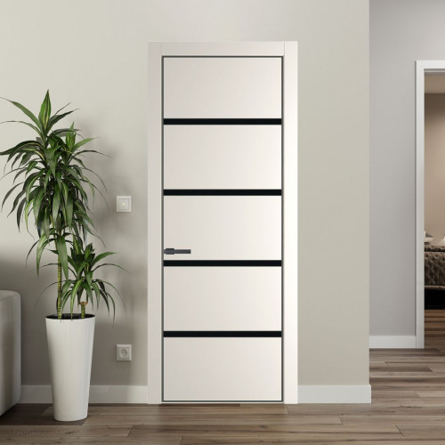 Межкомнатная дверь ProfilDoors 23 PE с вставкой из стекла монохром черный Перламутр белый с алюминиевой кромкой Серая Ночь