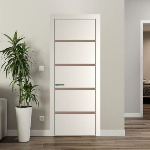 Межкомнатная дверь ProfilDoors 23 PE с вставкой из стекла монохром капучино Перламутр белый с алюминиевой кромкой Зеленый воск