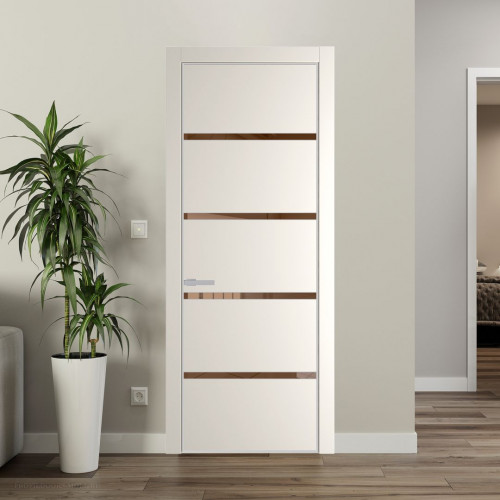 Межкомнатная дверь ProfilDoors 23 PE с вставкой из стекла зеркало bronze Перламутр белый с алюминиевой кромкой Матовая