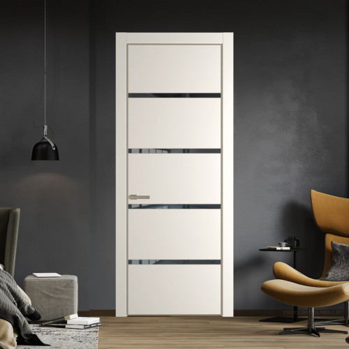 Межкомнатная дверь ProfilDoors 23 PE с вставкой из стекла зеркало grey Перламутр белый с алюминиевой кромкой Никель