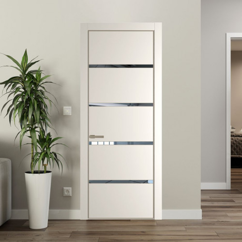 Межкомнатная дверь ProfilDoors 23 PE с вставкой из стекла зеркало Перламутр белый с алюминиевой кромкой Никель