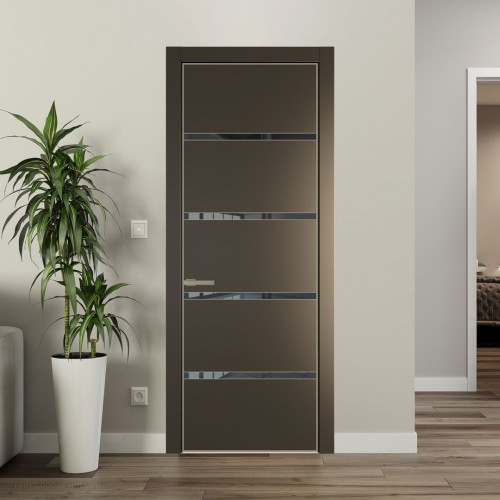 Межкомнатная дверь ProfilDoors 23 PE с вставкой из стекла зеркало grey Перламутр бронза с алюминиевой кромкой Никель
