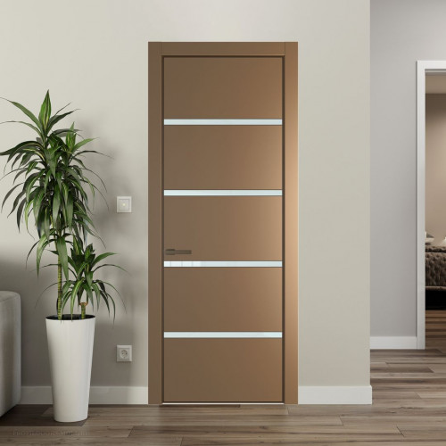 Межкомнатная дверь ProfilDoors 23 PE с вставкой из стекла белый лак Перламутр золото с алюминиевой кромкой Деорэ