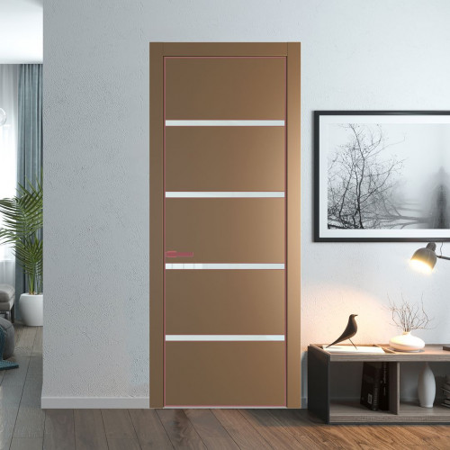 Межкомнатная дверь ProfilDoors 23 PE с вставкой из стекла белый лак Перламутр золото с алюминиевой кромкой Красный антрацит