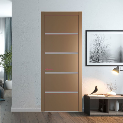 Межкомнатная дверь ProfilDoors 23 PE с вставкой из стекла монохром серый Перламутр золото с алюминиевой кромкой Красный антрацит