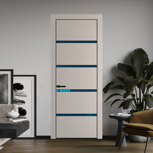 Межкомнатная дверь ProfilDoors 23 PE с вставкой из стекла зеркало blue Сэнд с алюминиевой кромкой Черный