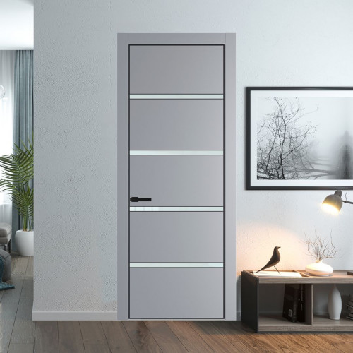 Межкомнатная дверь ProfilDoors 23 PE с вставкой из стекла белый лак Смоки с алюминиевой кромкой Черный