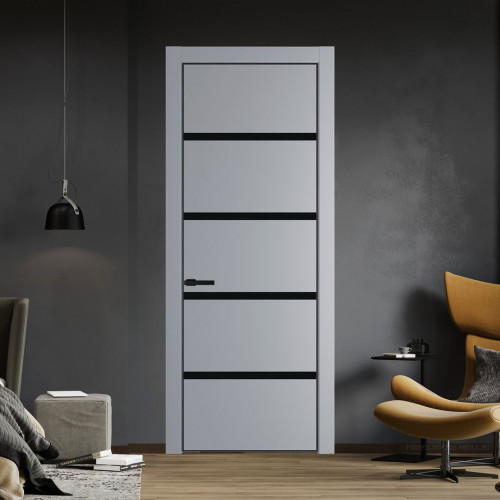 Межкомнатная дверь ProfilDoors 23 PE с вставкой из стекла монохром черный Смоки с алюминиевой кромкой Черный