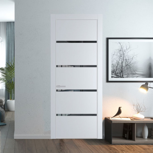 Межкомнатная дверь ProfilDoors 23 PE с вставкой из стекла зеркало grey Вайт с алюминиевой кромкой Матовая