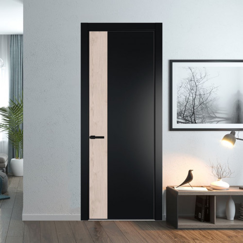 Межкомнатная дверь ProfilDoors 24 PE с вставкой Каштан светлый Блэк с алюминиевой кромкой Черный