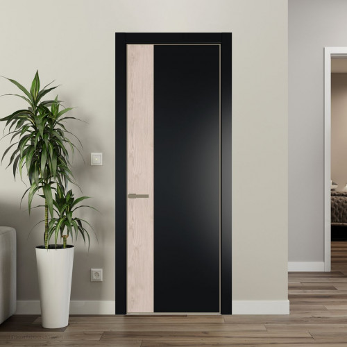 Межкомнатная дверь ProfilDoors 24 PE с вставкой Каштан светлый Блэк с алюминиевой кромкой Шампань