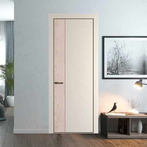 Межкомнатная дверь ProfilDoors 24 PE с вставкой Каштан светлый Кремовая Магнолия с алюминиевой кромкой Деорэ