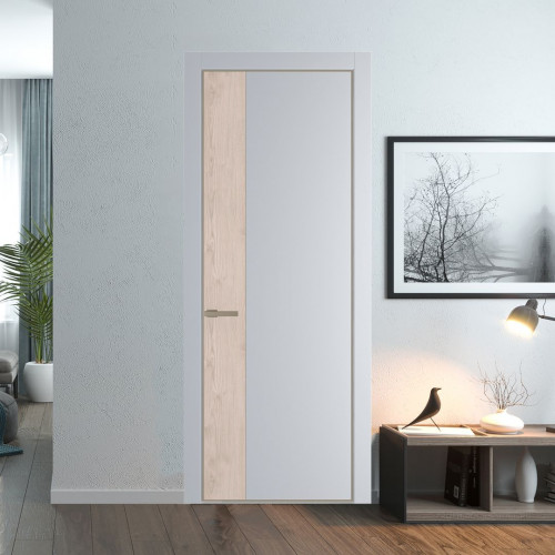 Межкомнатная дверь ProfilDoors 24 PE с вставкой Каштан светлый Лайт Грей с алюминиевой кромкой Никель