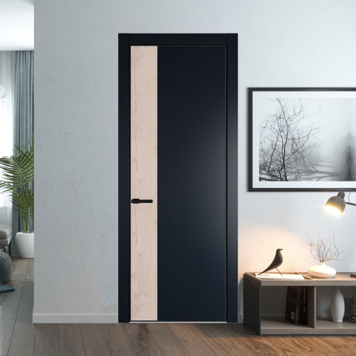Межкомнатная дверь ProfilDoors 24 PE с вставкой Каштан светлый Нэви Блу с алюминиевой кромкой Черный