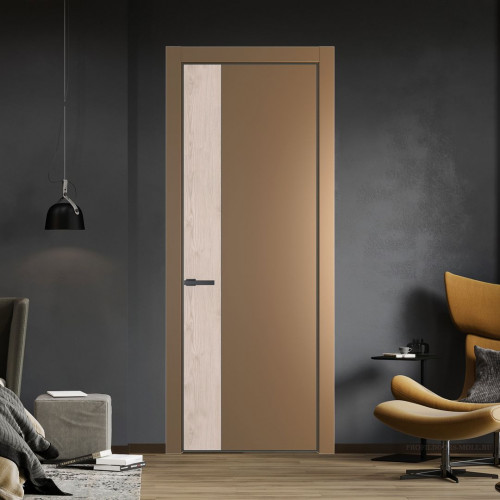 Межкомнатная дверь ProfilDoors 24 PE с вставкой Каштан светлый Перламутр золото с алюминиевой кромкой Серая Ночь