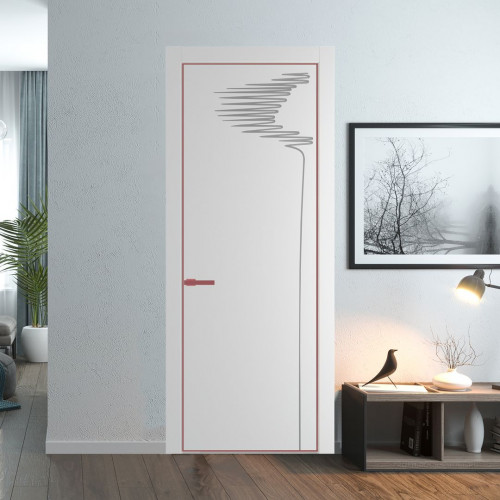 Межкомнатная дверь ProfilDoors 25 PE с фрезерованным рисунком Крем Вайт с алюминиевой кромкой Красный антрацит