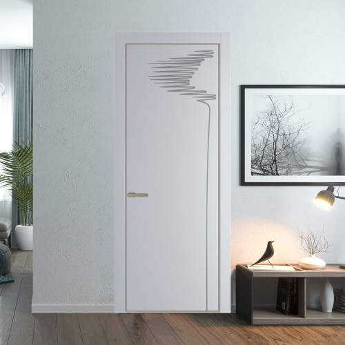 Межкомнатная дверь ProfilDoors 25 PE с фрезерованным рисунком Лайт Грей с алюминиевой кромкой Никель