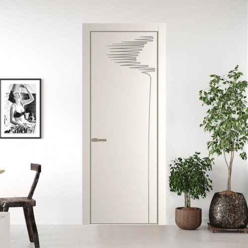 Межкомнатная дверь ProfilDoors 25 PE с фрезерованным рисунком Перламутр белый с алюминиевой кромкой Никель