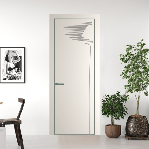 Межкомнатная дверь ProfilDoors 25 PE с фрезерованным рисунком Перламутр белый с алюминиевой кромкой Зеленый воск