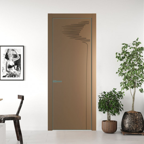 Межкомнатная дверь ProfilDoors 25 PE с фрезерованным рисунком Перламутр золото с алюминиевой кромкой Зеленый воск
