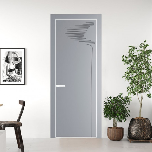 Межкомнатная дверь ProfilDoors 25 PE с фрезерованным рисунком Смоки с алюминиевой кромкой Вайт