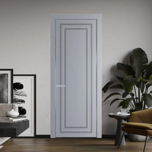 Межкомнатная дверь ProfilDoors 26 PE с фрезерованным рисунком Смоки с алюминиевой кромкой Серебро