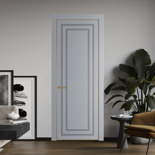 Межкомнатная дверь ProfilDoors 26 PE с фрезерованным рисунком Смоки с алюминиевой кромкой Золото