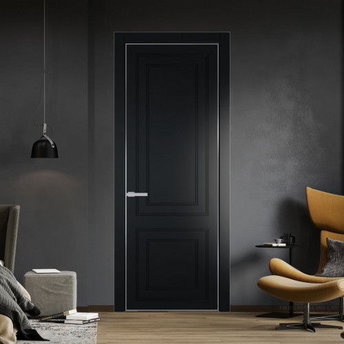 Межкомнатная дверь ProfilDoors 27 PE с фрезерованным рисунком Блэк с алюминиевой кромкой Серебро