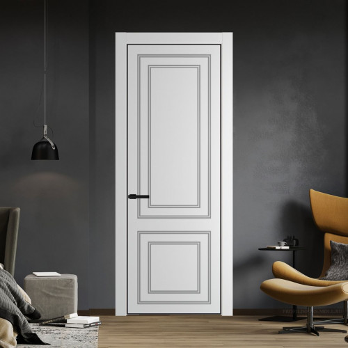 Межкомнатная дверь ProfilDoors 27 PE с фрезерованным рисунком Крем Вайт с алюминиевой кромкой Черный