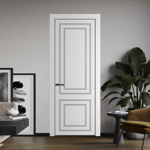 Межкомнатная дверь ProfilDoors 27 PE с фрезерованным рисунком Крем Вайт с алюминиевой кромкой Серая Ночь