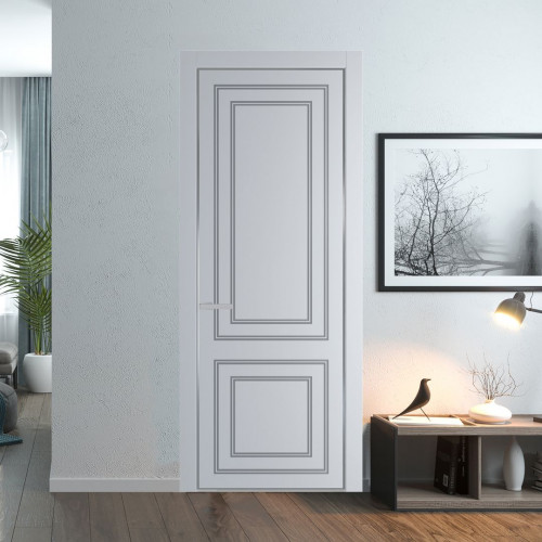 Межкомнатная дверь ProfilDoors 27 PE с фрезерованным рисунком Лайт Грей с алюминиевой кромкой Серебро