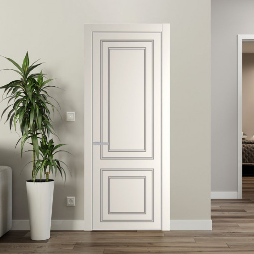 Межкомнатная дверь ProfilDoors 27 PE с фрезерованным рисунком Перламутр белый с алюминиевой кромкой Матовая
