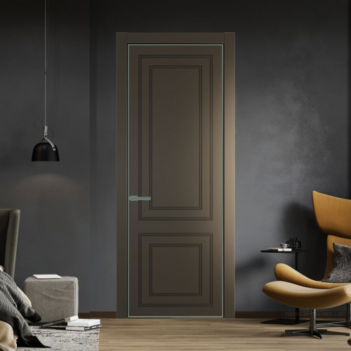 Межкомнатная дверь ProfilDoors 27 PE с фрезерованным рисунком Перламутр бронза с алюминиевой кромкой Зеленый воск