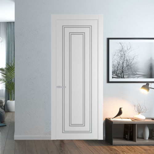 Межкомнатная дверь ProfilDoors 28 PE с фрезерованным рисунком Крем Вайт с алюминиевой кромкой Матовая