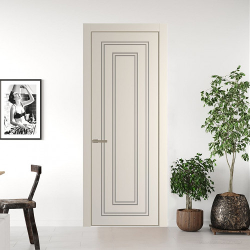Межкомнатная дверь ProfilDoors 28 PE с фрезерованным рисунком Кремовая Магнолия с алюминиевой кромкой Никель