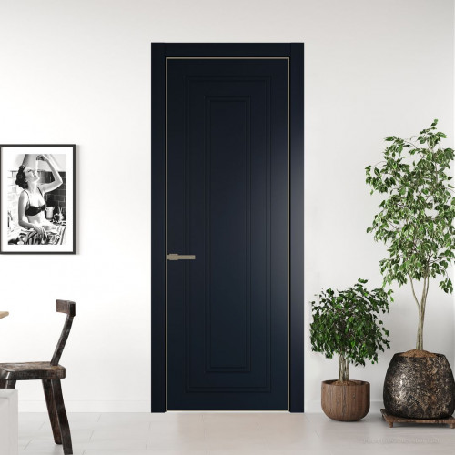 Межкомнатная дверь ProfilDoors 28 PE с фрезерованным рисунком Нэви Блу с алюминиевой кромкой Шампань