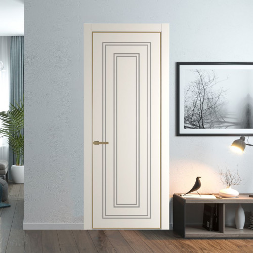 Межкомнатная дверь ProfilDoors 28 PE с фрезерованным рисунком Перламутр белый с алюминиевой кромкой Золото